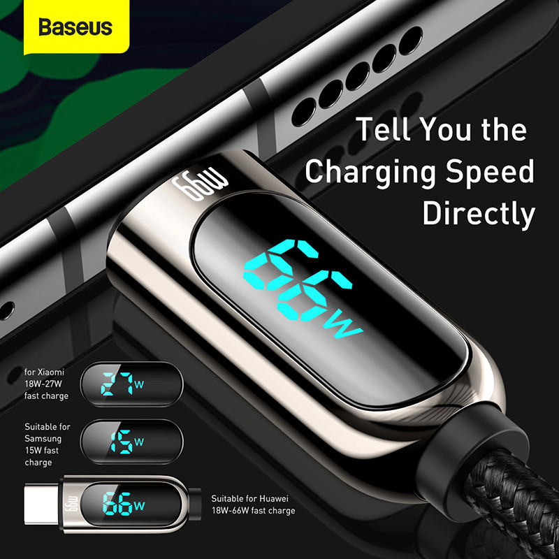 Baseus 66W USB kábel 6A gyorstöltő töltő vezeték Huawei P40 LED Data USB C telefonkábel Xiaomi Mi 10 Samsung S2 készülékhez