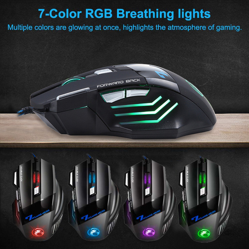Žičani miš za igranje USB računalni miš za igranje RGB Mause za igrače Ergonomski miš sa 7 tipki 5500DPI LED tihi miš za igre za prijenosna računala