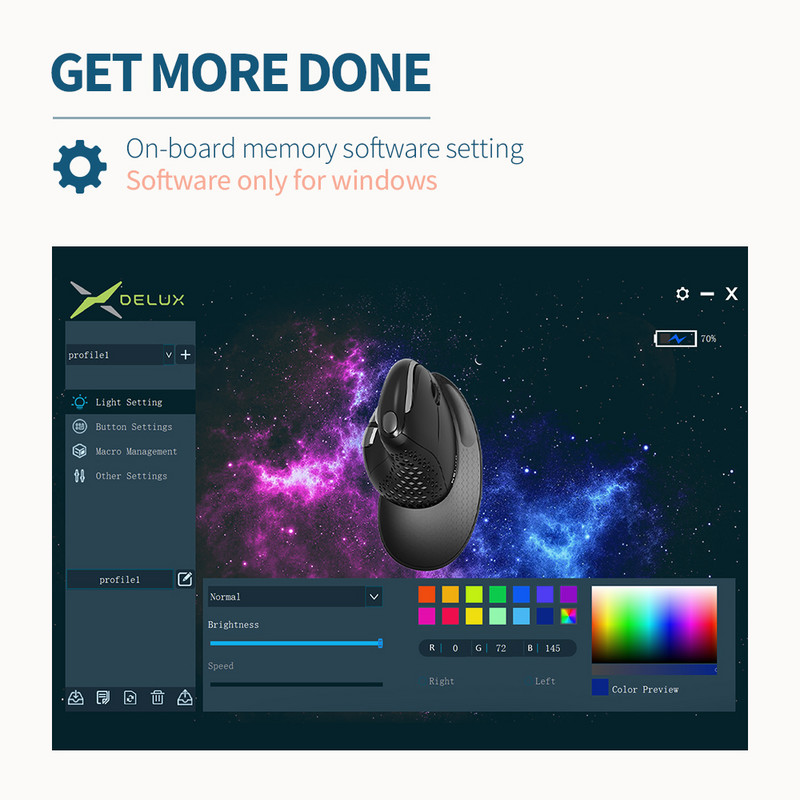 Delux M618XSD Seeker ergonomiskā vertikālā pele ar OLED ekrānu 4000DPI uzlādējamu 1000mA noņemamu aizmugurējo vāciņu datoram