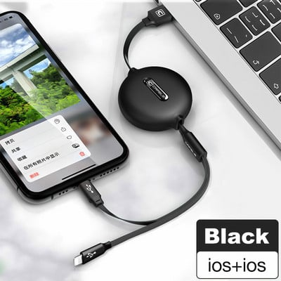 3 az 1-ben visszahúzható USB-kábel gyorstöltő 3A 2 az 1-ben adatkábel vezeték vezeték Type-C Micro iOS-hez, Samsung iPhone-hoz Huawei Xiaomi