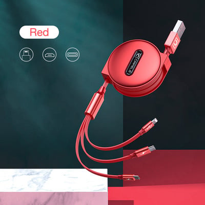3 az 1-ben visszahúzható USB-kábel gyorstöltő 3A 2 az 1-ben adatkábel vezeték vezeték Type-C Micro iOS-hez, Samsung iPhone-hoz Huawei Xiaomi
