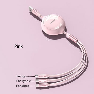 3 az 1-ben visszahúzható USB-kábel gyorstöltő 3A 2 az 1-ben adatkábel vezeték vezeték Type-C Micro iOS-hez, Samsung iPhone-hoz Huawei Xiaomi