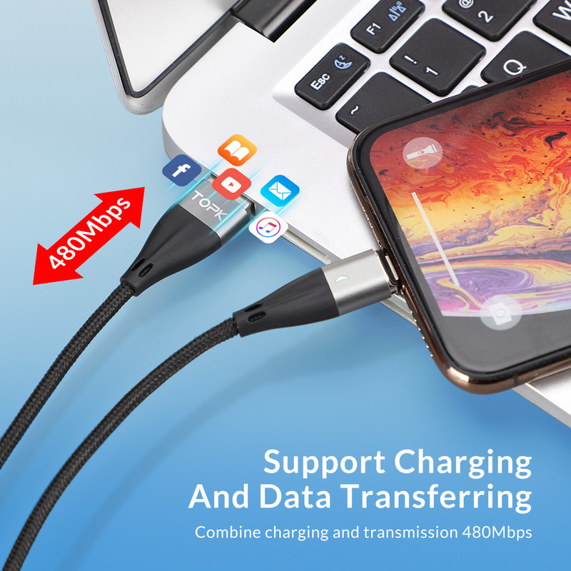 TOPK AM61 1M 3A mágneses kábel Gyorstöltő C típusú kábel iPhone töltőhöz Adattöltő Micro USB kábel Gyorstöltő kábel