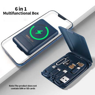 Remax 6v1 bezdrôtový nabíjací kábel Micro USB Lightning Type-C, sada, úložný box pre iPhone, Huawei, Xiaomi s držiakom