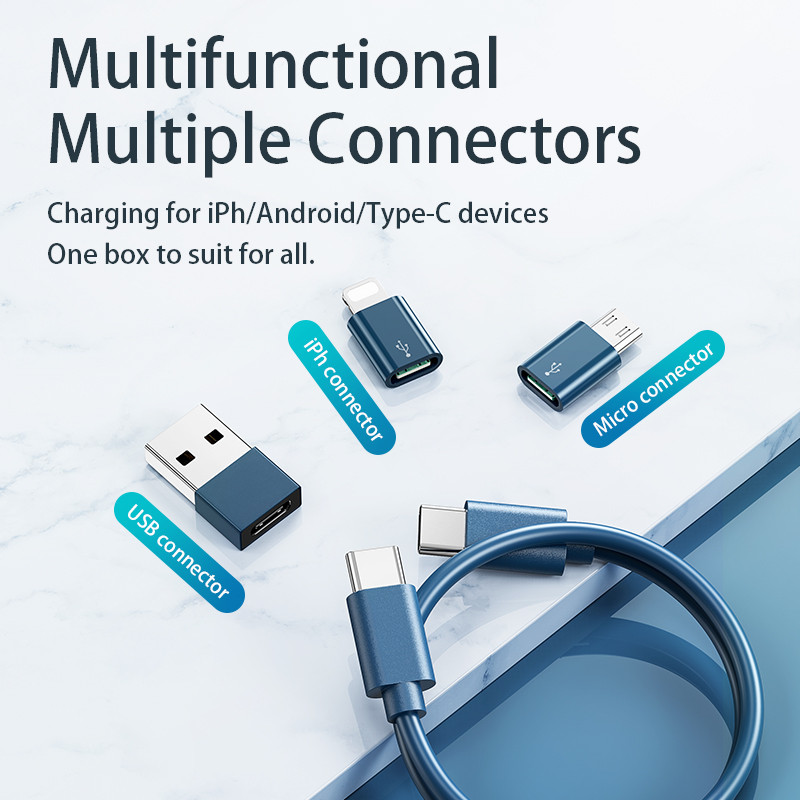 Remax 6v1 bezdrôtový nabíjací kábel Micro USB Lightning Type-C, sada, úložný box pre iPhone, Huawei, Xiaomi s držiakom