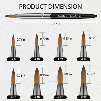 Aokitec Kolinsky Акрилна четка за нокти 1 бр. Черен UV гел лак Nail Art Extension Builder Pen Drawing Brushes Modle 08-22
