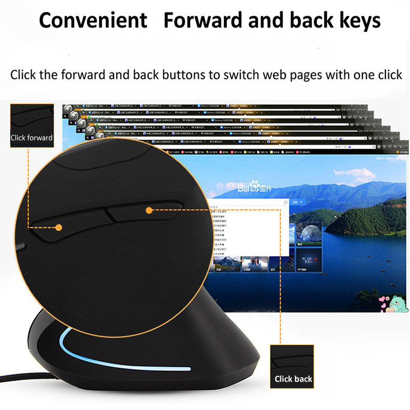 Ožičeni desni okomiti RGB miš Ergonomski miš za igranje 800 1200 1600 3200 DPI USB optički zglob Zdrava mačka za PC računalo