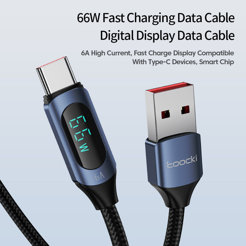Toocki 6A USB C kabel PD 100W digitalni zaslon Tip C Brzo podatkovni kabel za punjenje za Realme Huawei P30 Pro Samsung Oneplus Poco F3