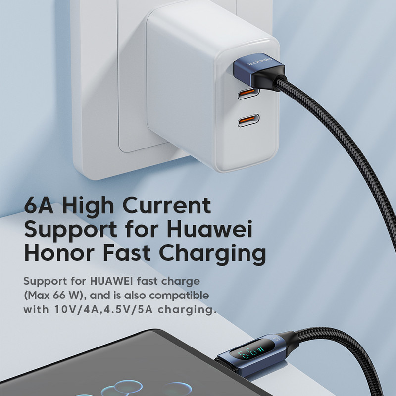 Toocki 6A USB C kabel PD 100W digitalni zaslon Tip C Brzo podatkovni kabel za punjenje za Realme Huawei P30 Pro Samsung Oneplus Poco F3