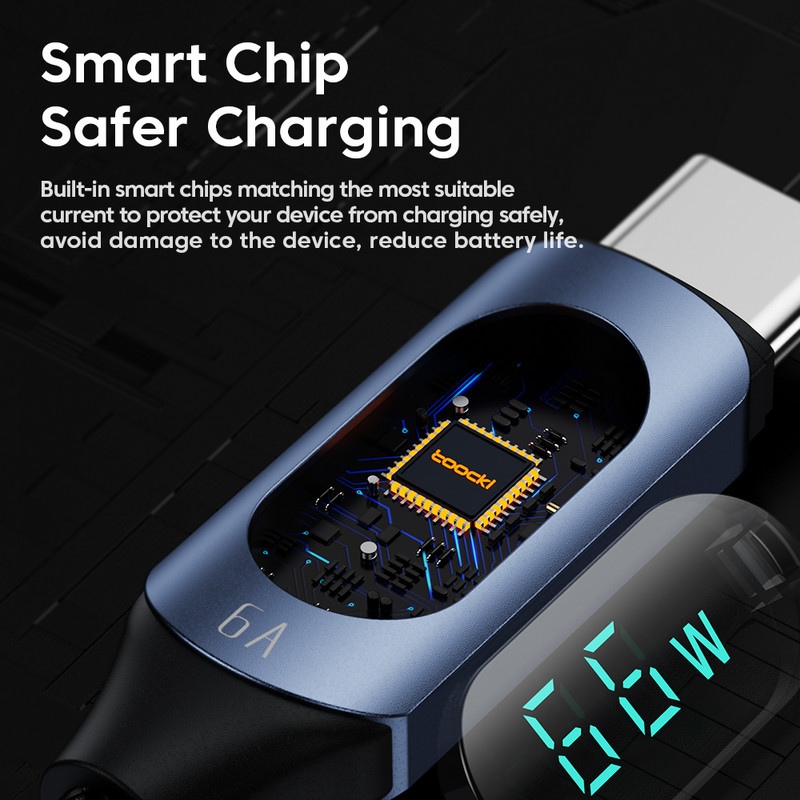 Toocki 6A USB C kabel PD 100W digitalni zaslon Tip C Brzo podatkovni kabel za punjenje za Realme Huawei P30 Pro Samsung Oneplus Poco F3