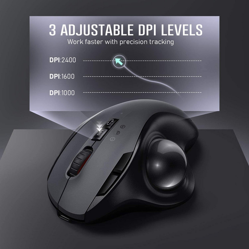 SeenDa Επαναφορτιζόμενο ποντίκι Trackball Bluetooth+2.4G Ασύρματο ποντίκι διπλής λειτουργίας για υπολογιστή Mac Φορητός υπολογιστής tablet Gamer Mause