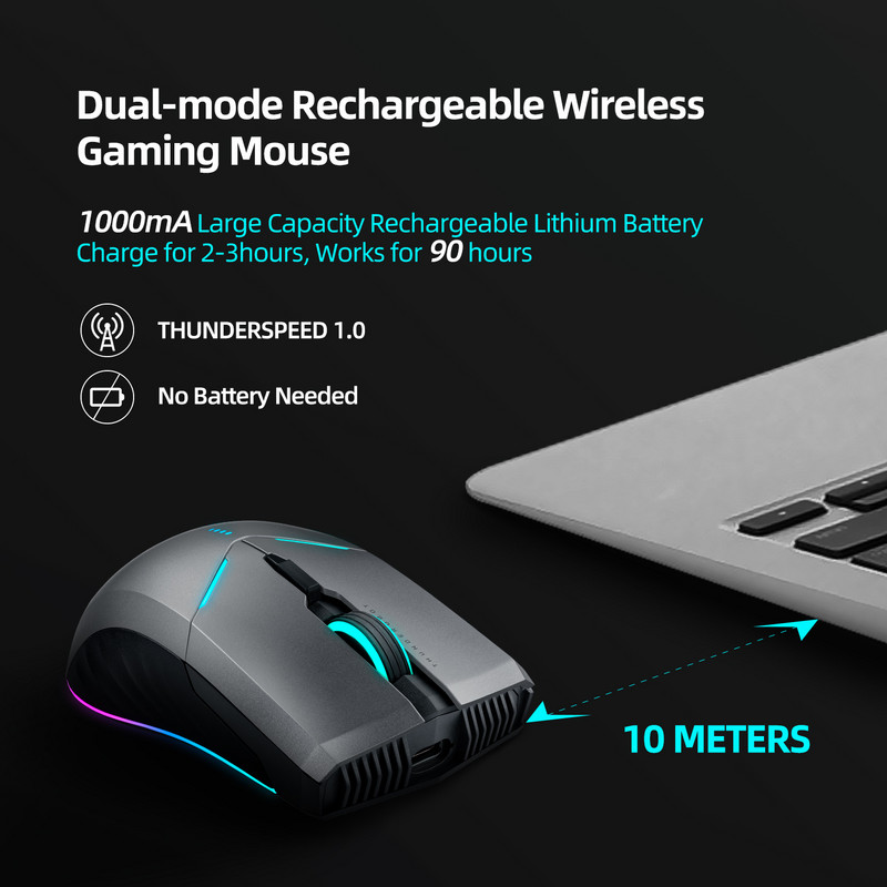 Mouse de gaming fără fir Thunderobot ML703 2.4G Gamer RGB cu fir fără fir 16000 DPI Mouse reîncărcabil pentru laptop PC Gamer