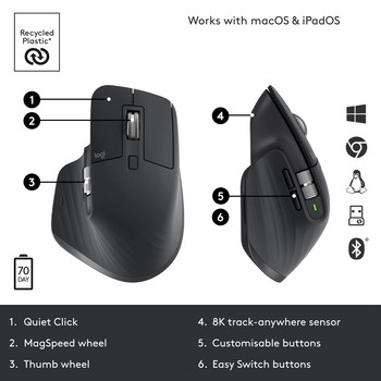 Logitech MX Master 3S / MX Master 3 Безжична мишка 8000 DPI Auto-Shift Scroll Wheel Безжична Bluetooth мишка Офис мишки