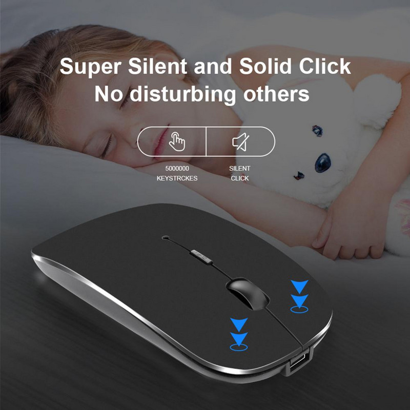 Bezdrôtová myš s rozlíšením 1600 Dpi, 2,4 G, klasická nabíjateľná myš, ultratenká tichá myš s stlmením zvuku pre notebooky a kancelárie