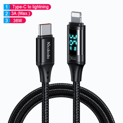 Mcdodo tip C 100W digitalni zaslon podatkovni kabel PD do Lightning Fast kabel za punjenje za iPhone 13 12 11 Pro Max iPad USB žica punjača