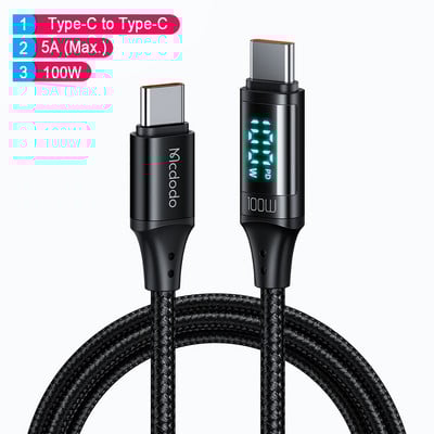 Mcdodo tip C 100W digitalni zaslon podatkovni kabel PD do Lightning Fast kabel za punjenje za iPhone 13 12 11 Pro Max iPad USB žica punjača