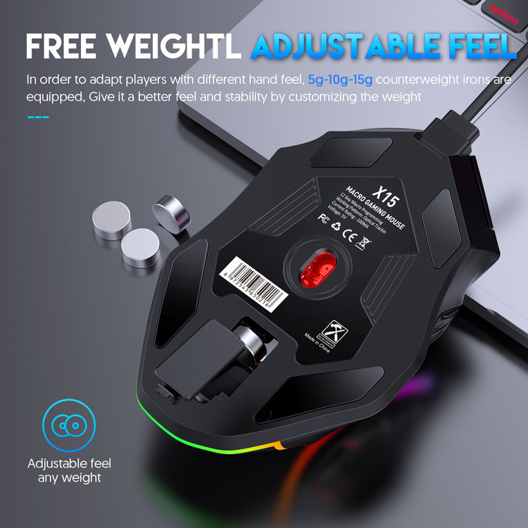 X15 Free Weight Macro Gaming Mouse 12 Programmable Keys Game Mouse RGB Light Max σε 6 επίπεδα 12800DPI Για pc mac gun Φορητός υπολογιστής PUBG
