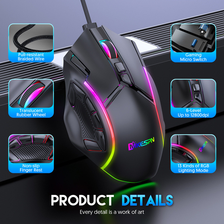 X15 Free Weight Macro Gaming Mouse 12 Programmable Keys Game Mouse RGB Light Max σε 6 επίπεδα 12800DPI Για pc mac gun Φορητός υπολογιστής PUBG