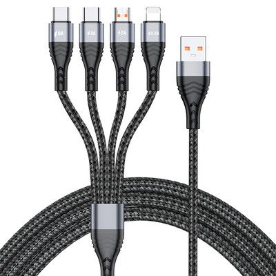 6A 4 σε 1 Καλώδιο USB C Καλώδιο φόρτισης Καλώδιο φόρτισης Micro USB για iPhone 13 12 11 Huawei Xiaomi Samsung Lightning Cable Καλώδιο δεδομένων
