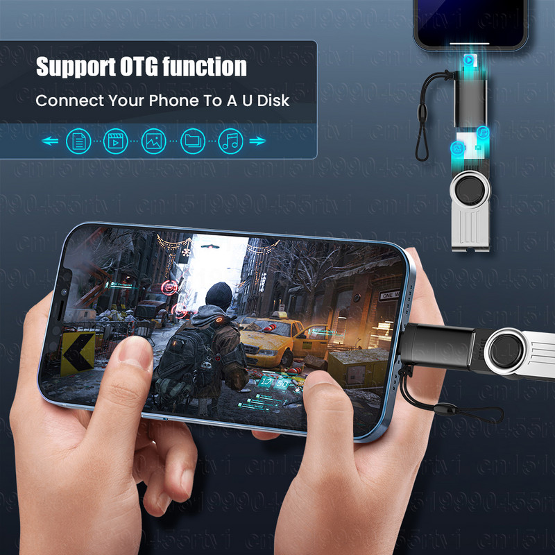 USB 3.0–8 tűs OTG-adapter iPhone 13-hoz kulcstartóval iOS 13-hoz 14 A rendszer felett Adatszinkronizálás OTG-adapter-átalakító egérhez