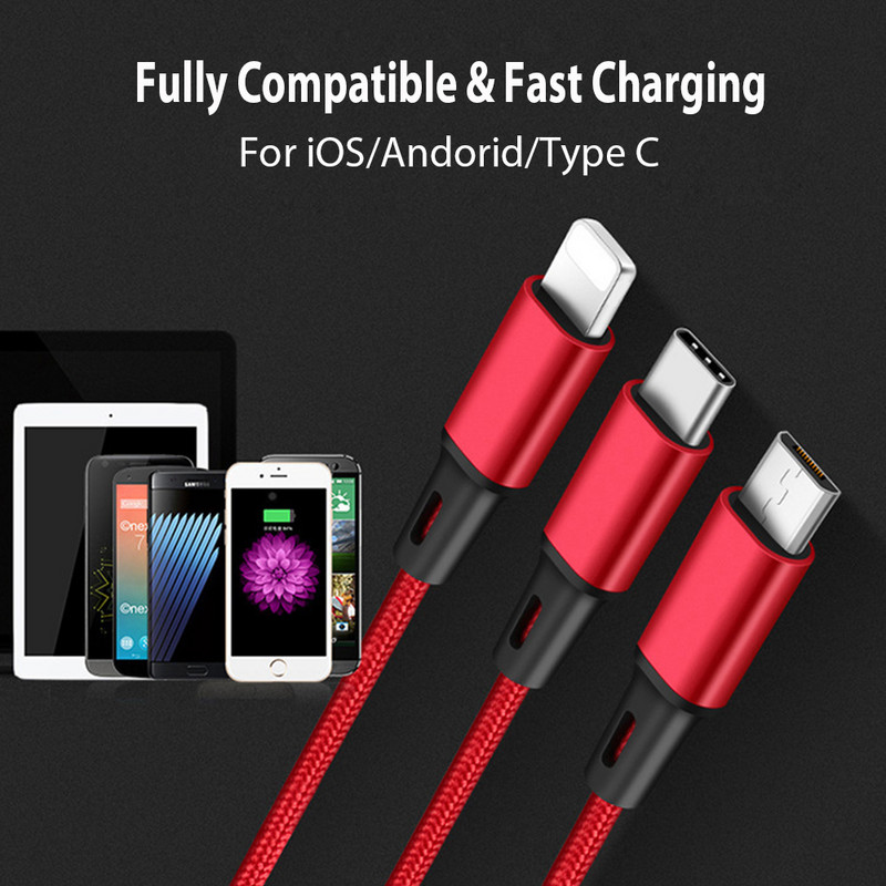 VOXLINK USB kabel za punjenje 3 u 1 Micro USB Type C Kabel za punjenje s više priključaka za Samsung Xiaomi Huawei Apple Lightning Wire kabel