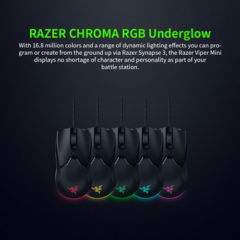 Razer Viper Mini Gaming Mouse 61g Лека PAW3359 оптичен сензор Chroma RGB кабелна мишка SPEEDFLEX кабел 8500DPI мишки