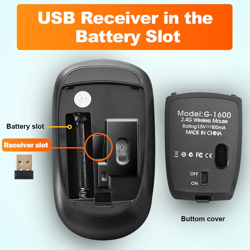 Mouse fără fir Mouse pentru computer fără fir Mouse ergonomic silențios Mini PC Mause Mouse optic USB 2,4 GHz 1600 DPI 4 butoane pentru laptop