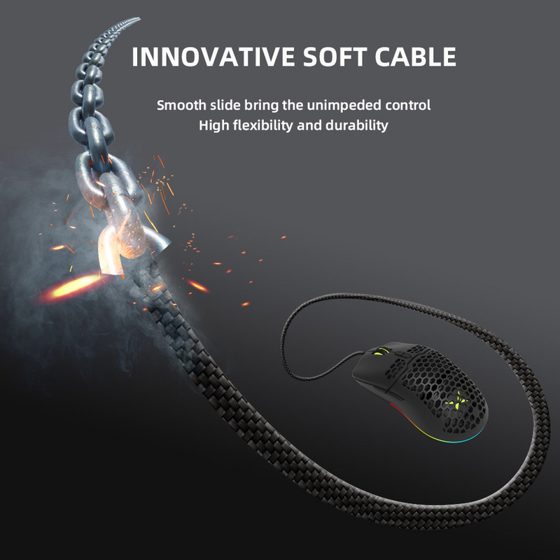 Delux M700A lagani RGB miš za igranje 67g 7200DPI 1000Hz Ergonomski miševi s Ultra Weave kabelom za računalne igrače