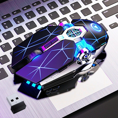 Bezdrôtová optická herná myš 2,4 G USB 1600 DPI 7-farebná LED podsvietená nabíjateľná tichá myš pre PC notebook