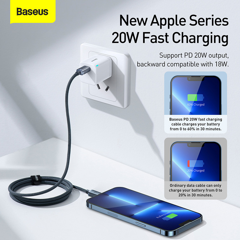 Nabíjací kábel Baseus PD 20W USB-C pre iPhone 14 13 12 11 Pro Max XR Mini s rýchlou nabíjačkou typu C pre iPad, dátový kábel USB-C