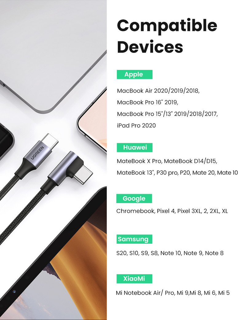 UGREEN PD 100W USB C na USB C kabel za punjenje za Samsung S10 S20 MacBook Pro iPad 2020 Quick Charger 4.0 PD kabel za brzo punjenje