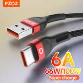 Καλώδιο USB τύπου C PZOZ 66W 6A Supercharge 100W για Huawei P40 Pro Mate 30 P30 Pro PD Φορτιστής γρήγορης φόρτισης Καλώδιο καλώδιο USB-C