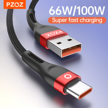 PZOZ 66W 6A Supercharge 100W USB Type C кабел за Huawei P40 Pro Mate 30 P30 Pro PD Бързо зареждане Зарядно устройство Кабел USB-C кабел
