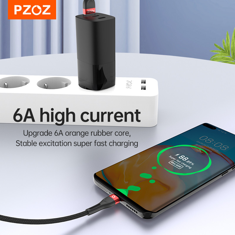 Καλώδιο USB τύπου C PZOZ 66W 6A Supercharge 100W για Huawei P40 Pro Mate 30 P30 Pro PD Φορτιστής γρήγορης φόρτισης Καλώδιο καλώδιο USB-C