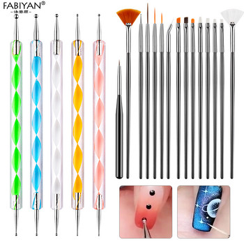8/20Pcs Nail Art Brush Design Tip Painting Drawing Carving Dotting Pen FlatFan Liner Акрилен гел UV лак Инструмент Маникюр