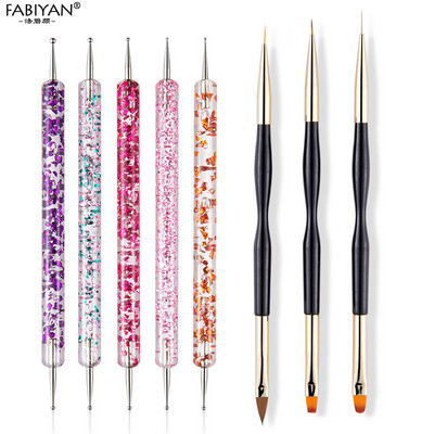 8/20kom Nail Art Kist Dizajn Tip Slikanje Crtanje Rezbarenje Dotting Pen FlatFan Liner Akrilni gel UV lak Alat Manikura
