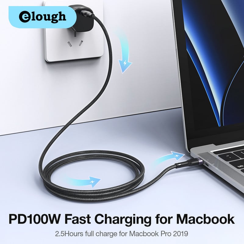 Elough USB C σε USB Type C Καλώδιο PD 100W QC 4.0/3.0 Γρήγορη φόρτιση για MacBook Pro iPad Καλώδιο φόρτισης Samsung Glaxry Tab Xiaomi