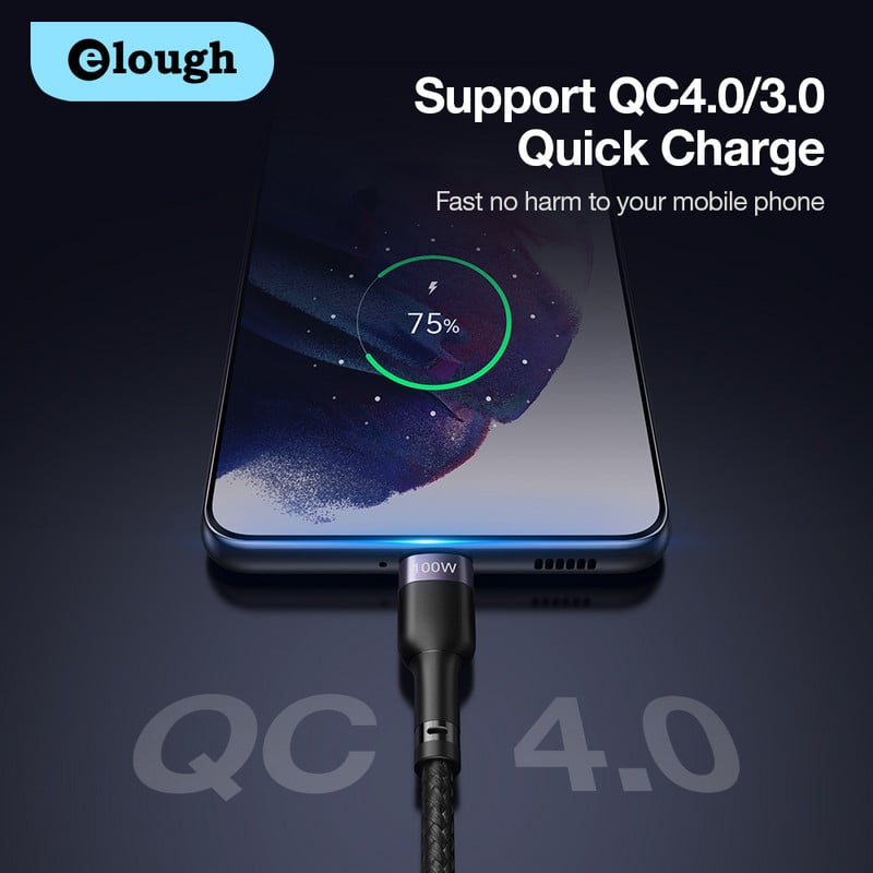 Elough USB C σε USB Type C Καλώδιο PD 100W QC 4.0/3.0 Γρήγορη φόρτιση για MacBook Pro iPad Καλώδιο φόρτισης Samsung Glaxry Tab Xiaomi