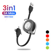 2M 3 v 1 USB nabíjací kábel pre iPhone 13 12 11 XS XR Micro USB Type-C kábel, zaťahovací prenosný mini nabíjací kábel Powerbak 1M