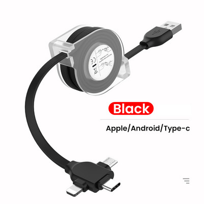 2M 3 v 1 USB nabíjací kábel pre iPhone 13 12 11 XS XR Micro USB Type-C kábel, zaťahovací prenosný mini nabíjací kábel Powerbak 1M