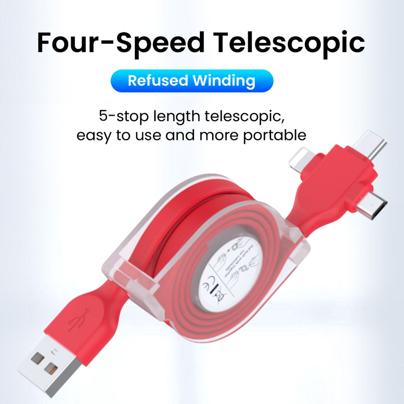 2M 3 v 1 USB nabíjací kábel pre iPhone 13 12 11 XS XR Micro USB Type-C kábel, zaťahovací prenosný mini nabíjací kábel Powerbak 1M