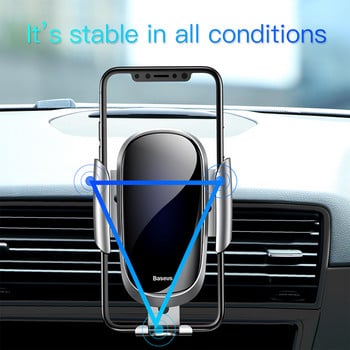 Луксозен стъклен държач за автомобил Baseus за iPhone X XS Max XR Samsung S9 S8 Gravity Metal Gravity Air Vent Mount GPS in Car Holder