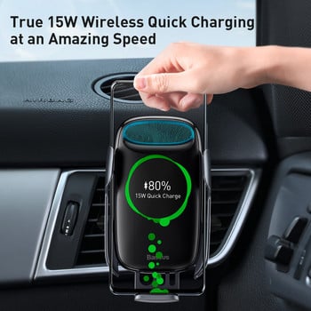 Baseus 15W бързо зарядно за кола QI безжично зарядно устройство за iPhone 11 Samsung Android Wirless Charging Стойка за телефон за кола Стойка за кола