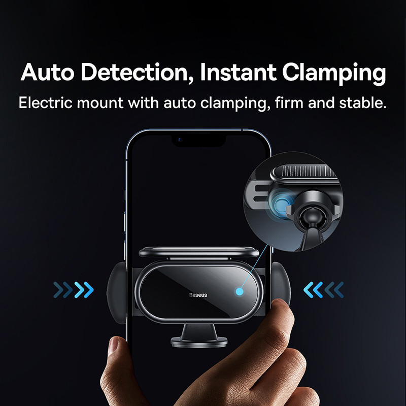 Baseus držač telefona u automobilu, električni, automatski stezaljki, stalak za mobitel, GPS nosač za automobil, solarna baterija za iPhone Xiaomi Samsung