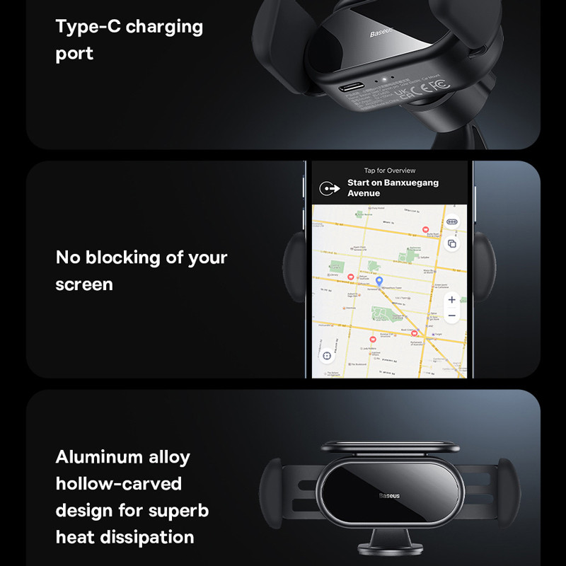 Baseus držač telefona u automobilu, električni, automatski stezaljki, stalak za mobitel, GPS nosač za automobil, solarna baterija za iPhone Xiaomi Samsung