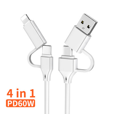 PZOZ 4 σε 1 Καλώδιο USB 60W Καλώδιο τύπου C για iPhone 13 12 11 Pro Max 3 σε 1 Καλώδιο USB C PD 3A Για Samsung Xiaomi USBC καλώδιο φόρτισης