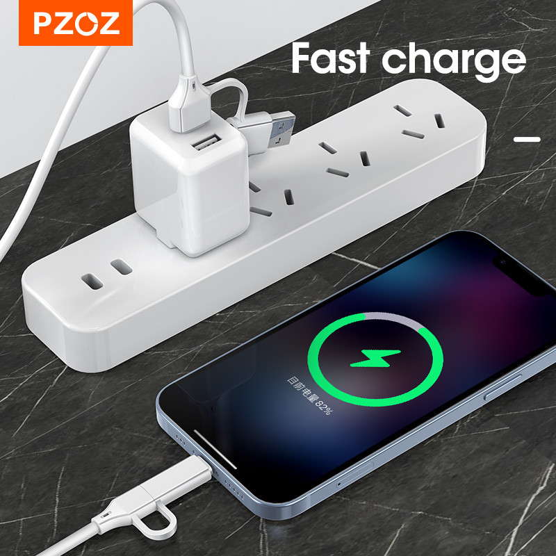 PZOZ 4 σε 1 Καλώδιο USB 60W Καλώδιο τύπου C για iPhone 13 12 11 Pro Max 3 σε 1 Καλώδιο USB C PD 3A Για Samsung Xiaomi USBC καλώδιο φόρτισης