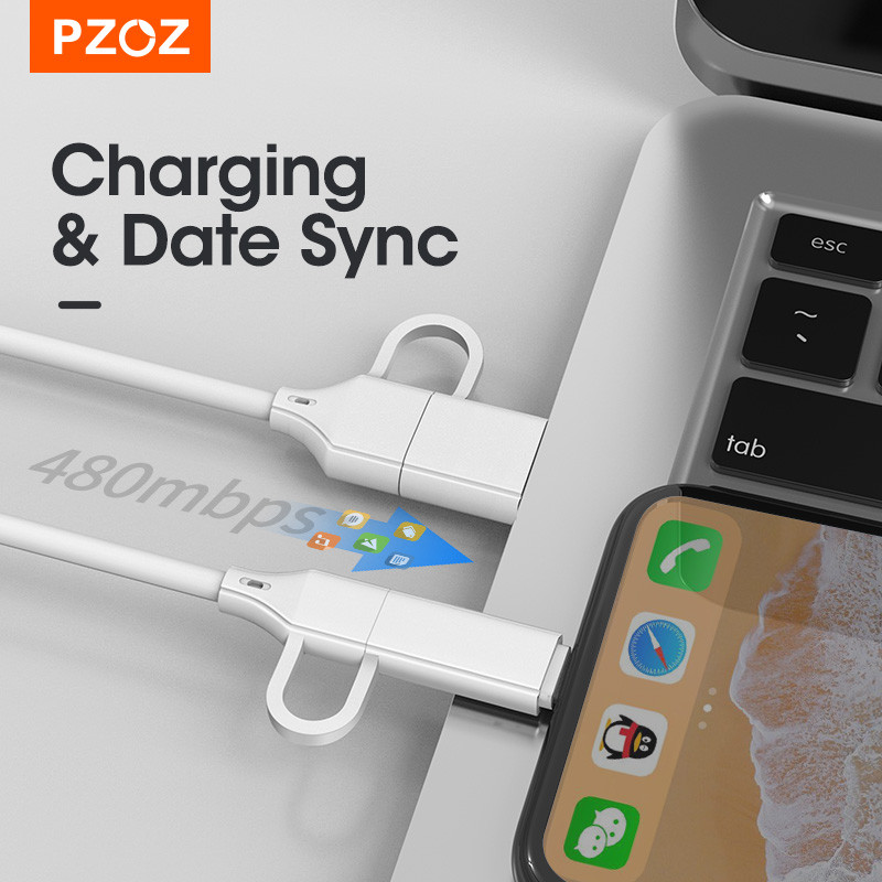 PZOZ 4 σε 1 Καλώδιο USB 60W Καλώδιο τύπου C για iPhone 13 12 11 Pro Max 3 σε 1 Καλώδιο USB C PD 3A Για Samsung Xiaomi USBC καλώδιο φόρτισης