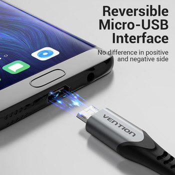 Vention 3A Реверсивен Micro USB кабел Найлон за бързо зареждане за Samsung Xiaomi HTC LG USB зарядно устройство Кабел за данни Кабел за мобилен телефон