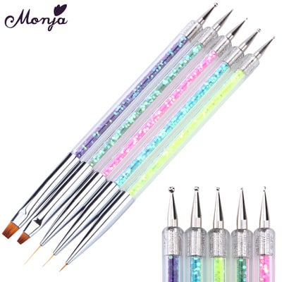 Monja 5 buc/set Dual End Nail Art Dotting Pen Liner acrilic pentru desen Perie cu flori Strass Cristal UV Gel pentru pictură Instrument de manichiură